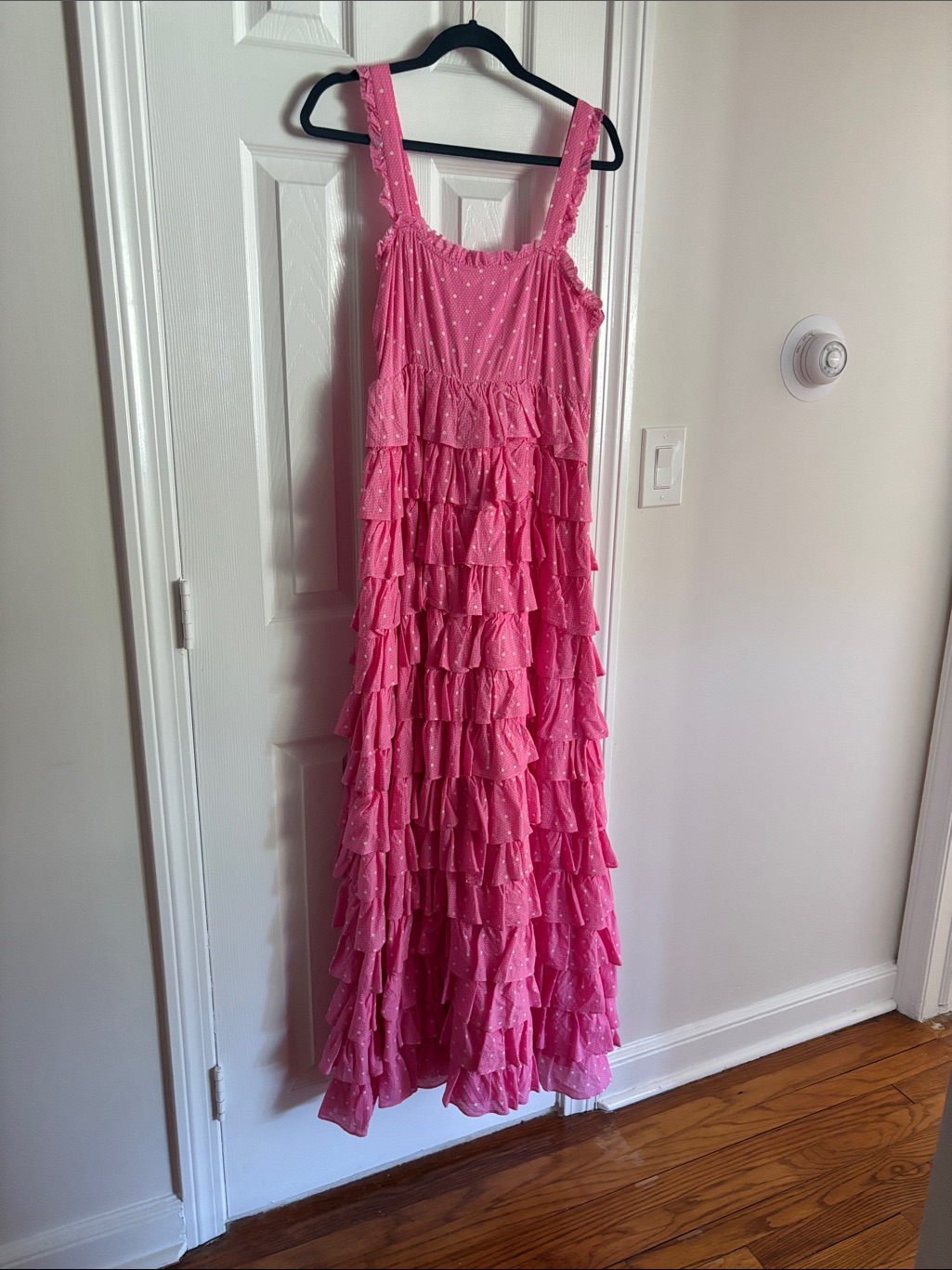 Girls Pink Ruffled Maxi Dress With Polka Dot Detail
